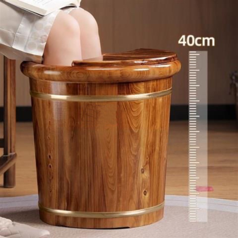 Foot Spa - อ่างแช่เท้าไม้, อ่างแช่เท้าลึกถึงน่องทำจากไม้เนื้อแข็ง, อ่างสปาเท้าพร้อมฝาปิดสำหรับใช้ในบ้าน